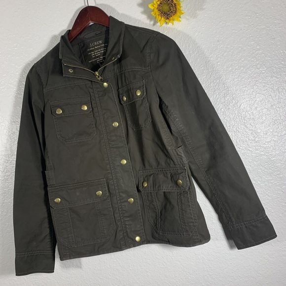 J. Crew Resin Coated Twill Field Olive Green Jacket XS Women’s - Picture 7 of 15